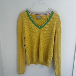 Tommy Hilfiger Vintage Yellow Cable-Knit V-Neck Sweater